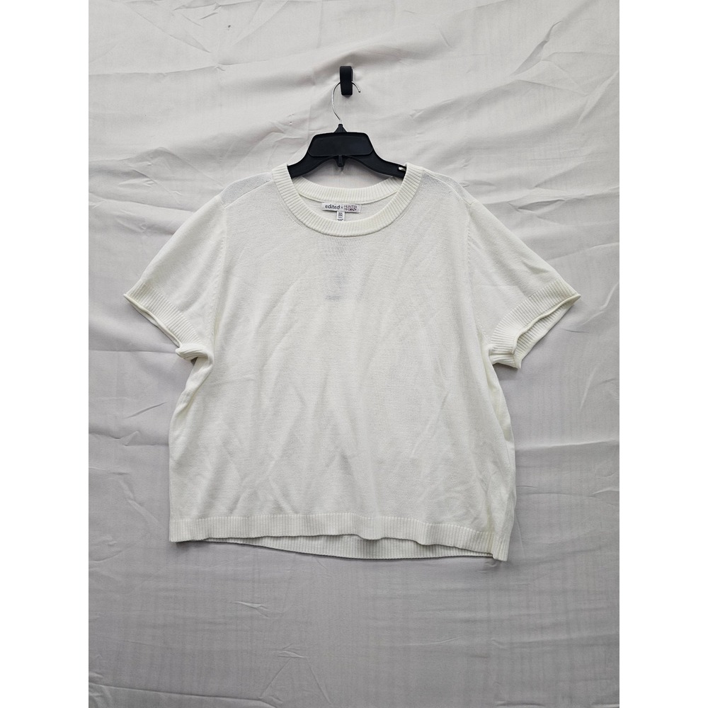 Edited x Hunter McGrady Womens XXL Egret White Knit Short Sleeve Sweater 7ER8031